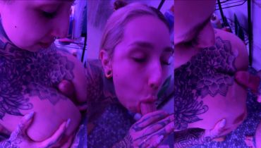 Split-Tongue Seduction: Bri Drenches His Cock In Wet Licks